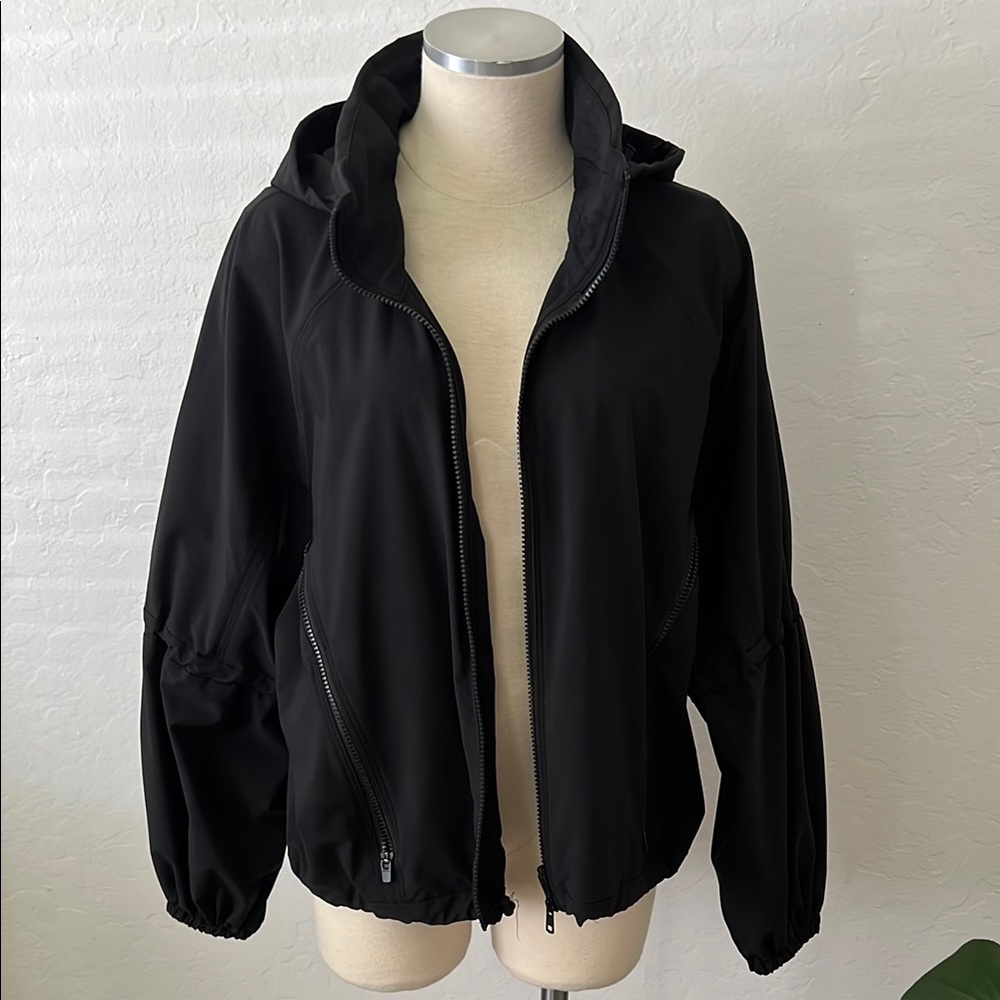 Athleta Black Windbreaker Jacket with High Collar and Hood